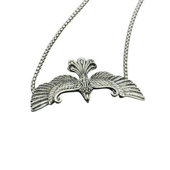 Vintage Style Flying Eagle Pendant Necklace Box Chain Antique Silver Finish - Picture 5 of 9